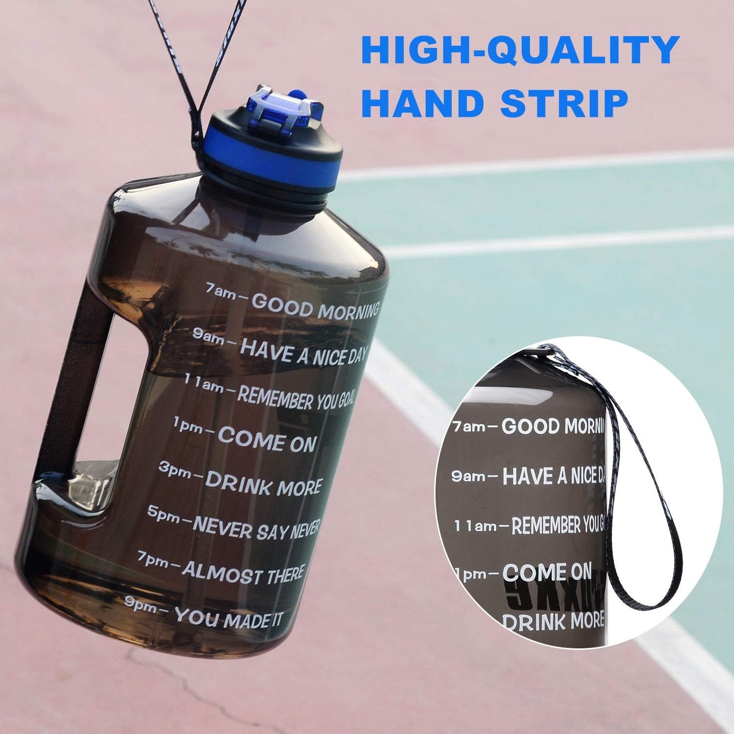 1 Gallon Motivational Sports Water Bottle with Time Marker, BPA Free 128Oz Leak Proof Jug, Black, Plastic, 128 Ounces, Fitness, Sports, Outdoor Activities