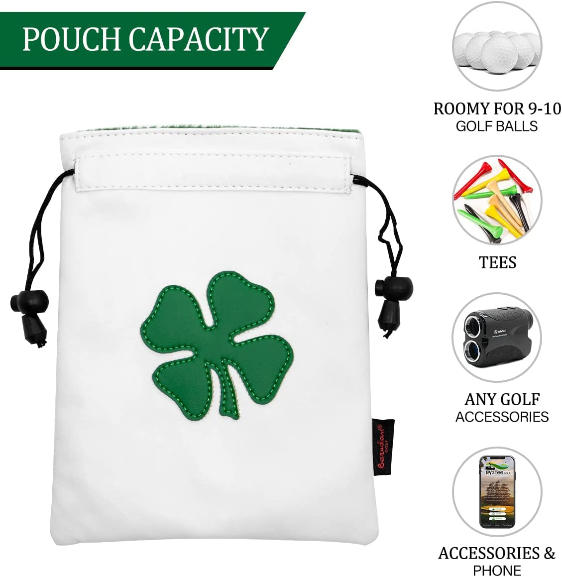 Golf Valuables Pouch,Golf Bag Pouch with Drawstrings Leather Tee Pouchs Bag for Men Women
